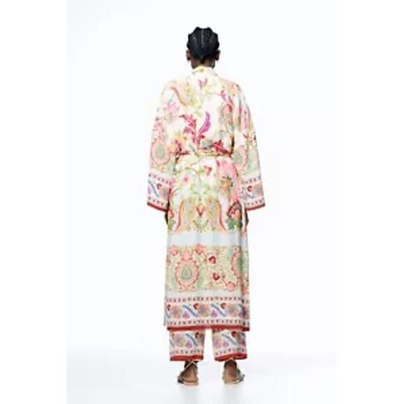 New ZARA Floral Printed Long Kimono Belted Side Slits Fully Lined Size Small S - Picture 2 of 11